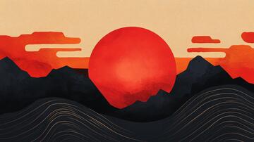 插画红日红日插画群山