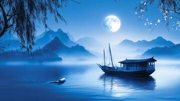 月影风帆月色月影意境