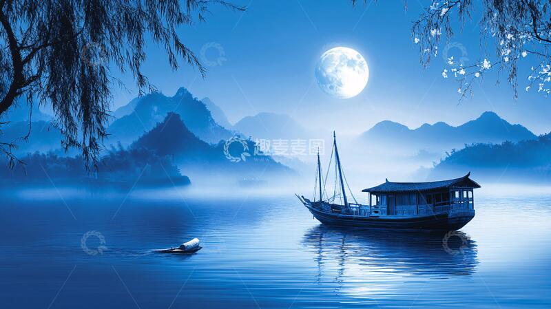 高清大图下载【趣麦麦图】月影风帆月色月影意境
