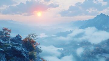 朝霞映照下仙境