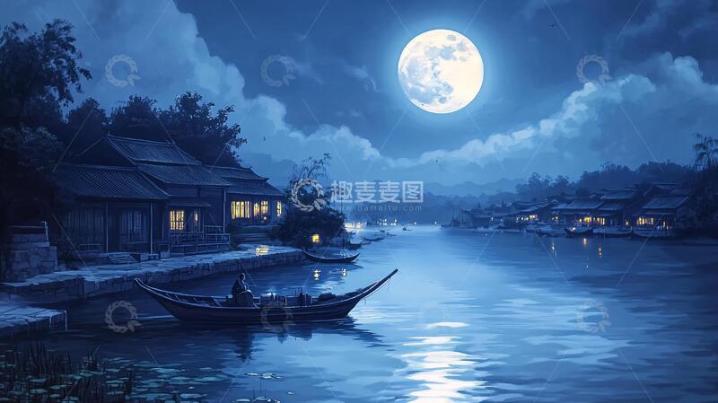 高清大图下载【趣麦麦图】虎溪夜月景点插画