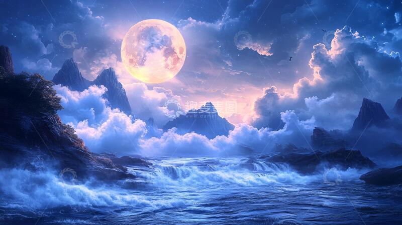 高清大图下载【趣麦麦图】蓝月夜梦幻唯美奇幻7
