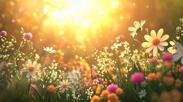 阳光与花丛花丛花朵梦幻