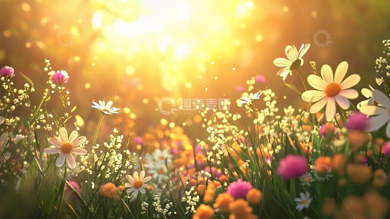 高清大图下载【趣麦麦图】阳光与花丛花丛花朵梦幻