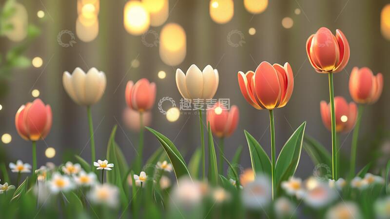 高清大图下载【趣麦麦图】郁金香壁纸灯光梦幻花卉