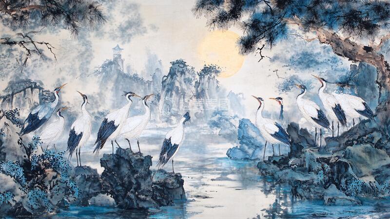 高清大图下载【趣麦麦图】松鹤延年仙鹤油画中式