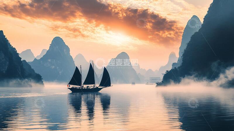 高清大图下载【趣麦麦图】漓江帆船漓江帆影帆船