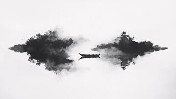 水墨孤舟水墨倒影禅意