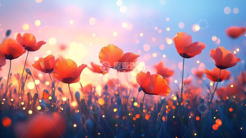 高清大图下载【趣麦麦图】日落时草甸里的花1