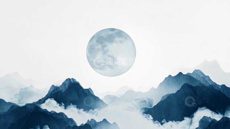 高清大图下载【趣麦麦图】水墨月色水墨中式月色