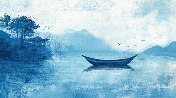 孤舟插画小船意境水墨