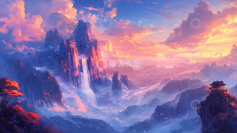 高清大图下载【趣麦麦图】天界晓钟风景插画2