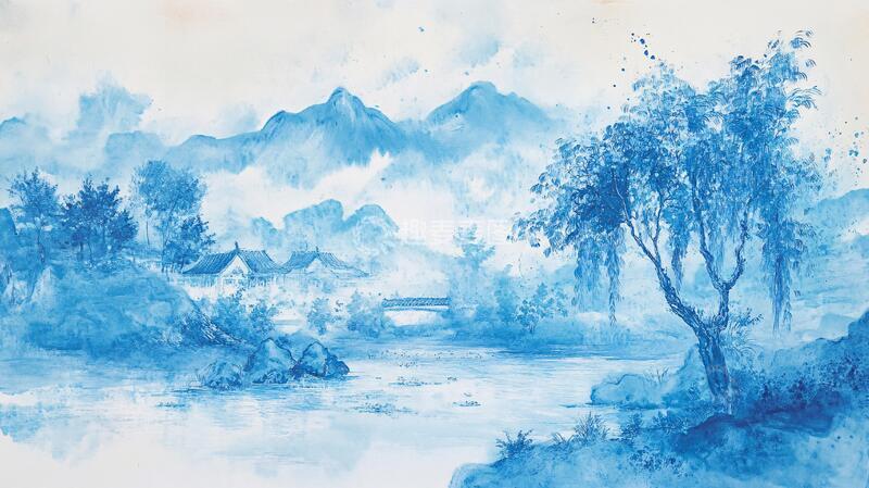 高清大图下载【趣麦麦图】山水风光禅意水彩画1