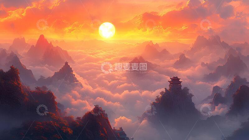 高清大图下载【趣麦麦图】禅意山水山峰云雾风景