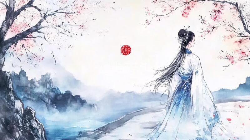 高清大图下载【趣麦麦图】水彩风汉服美女1