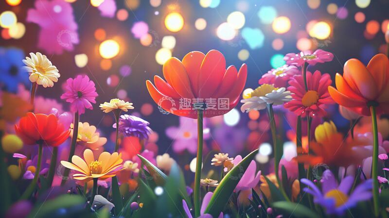 高清大图下载【趣麦麦图】绚丽炫彩花儿盛开背景