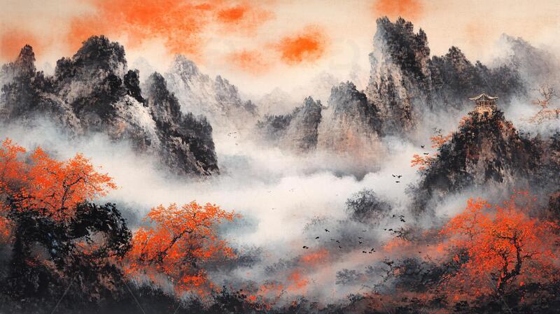 红日水墨山水22