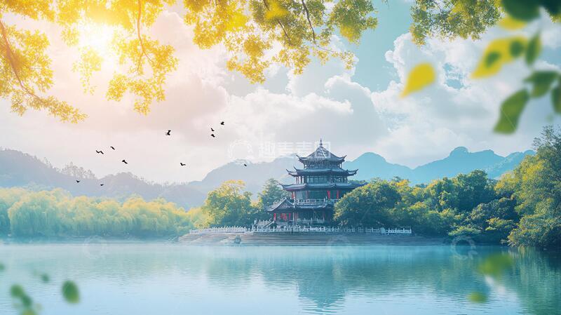 高清大图下载【趣麦麦图】山水楼阁雅致意境风1