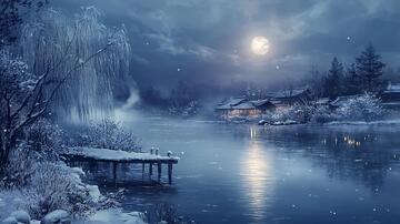 唯美雪夜雪景美景手绘