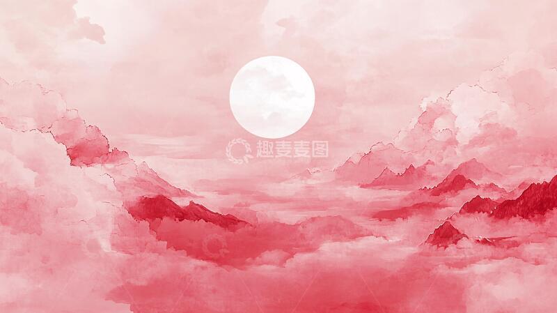 高清大图下载【趣麦麦图】红日水墨红色红日背景