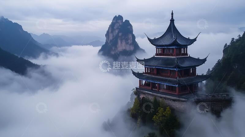 高清大图下载【趣麦麦图】云雾金殿云雾楼阁仙境