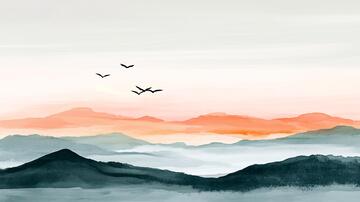 飞鸟水墨山水