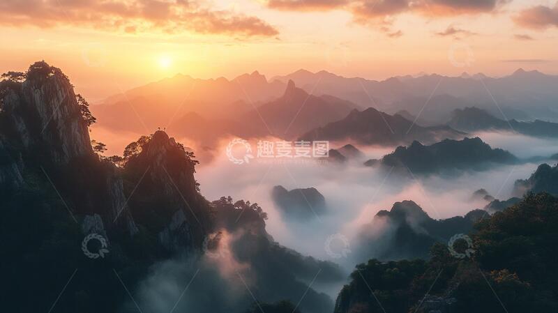 高清大图下载【趣麦麦图】尧山早晨日出尧山缥缈