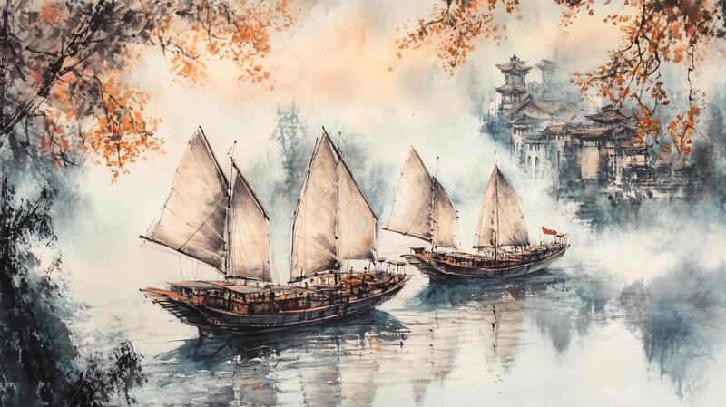 高清大图下载【趣麦麦图】云水山川节气图