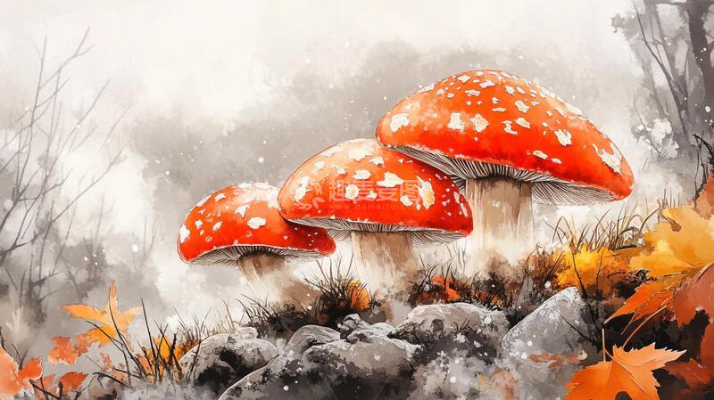 高清大图下载【趣麦麦图】红菇插画手绘