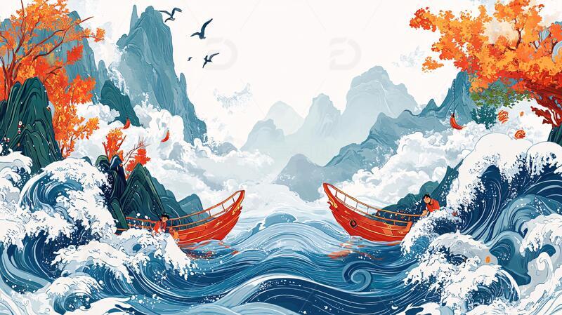 古风海浪包装插画1