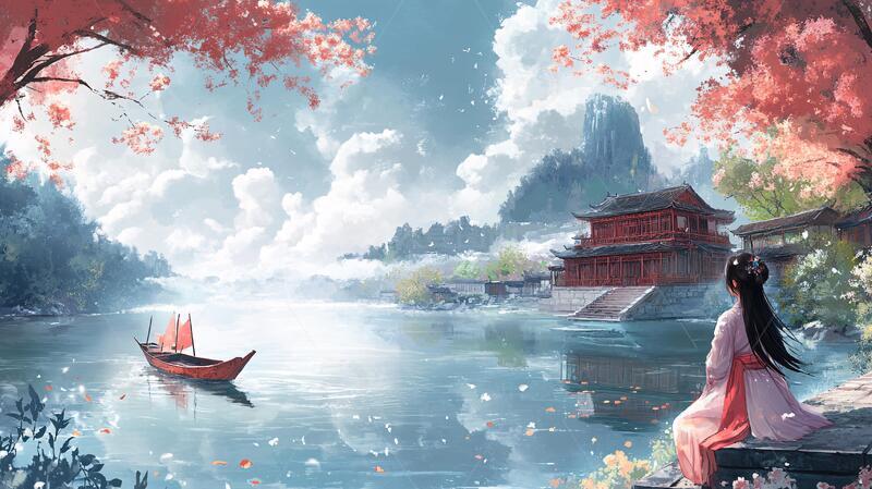 高清大图下载【趣麦麦图】古风秋天景色插画2