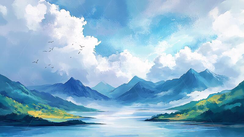 高清大图下载【趣麦麦图】唯美山川插画