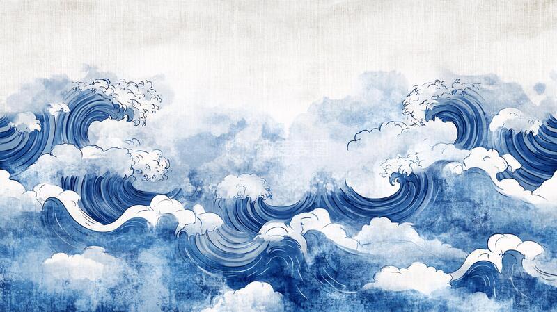 高清大图下载【趣麦麦图】浮世绘海浪背景