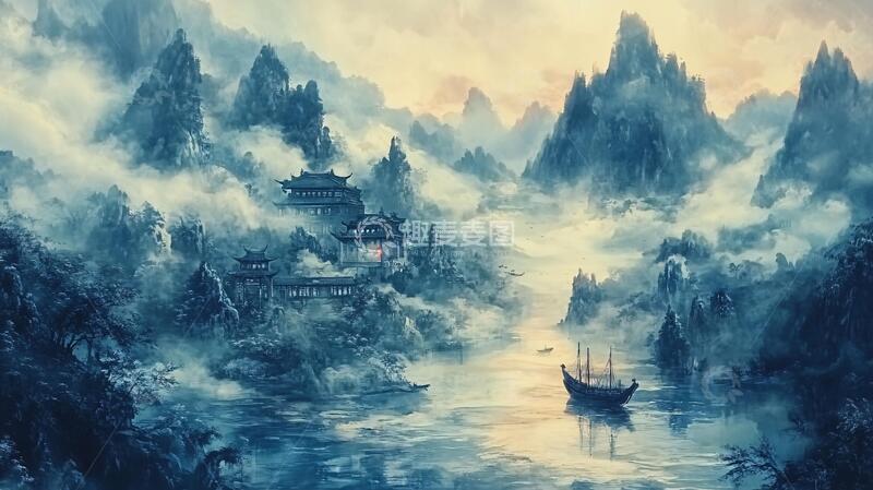 高清大图下载【趣麦麦图】横店插画古风插画场景