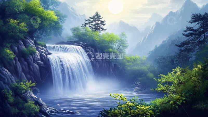 高清大图下载【趣麦麦图】高清瀑布背景墙壁纸2