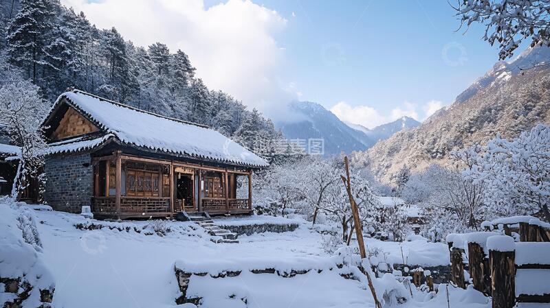 高清大图下载【趣麦麦图】民宿雪景雪景人家民宿