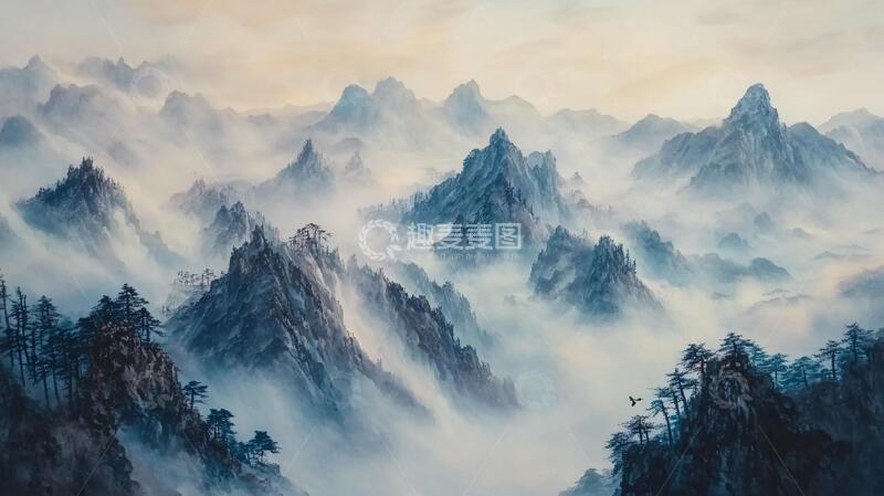 高清大图下载【趣麦麦图】云海油画油画群山意境
