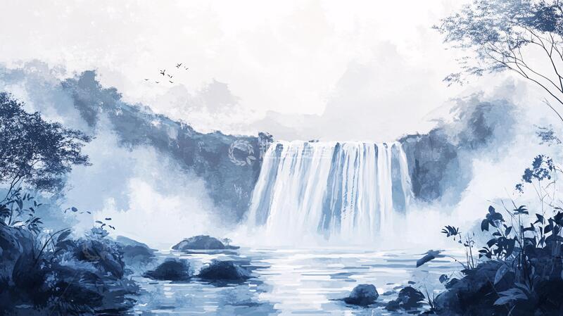 高清大图下载【趣麦麦图】瀑布装饰画高清背景图