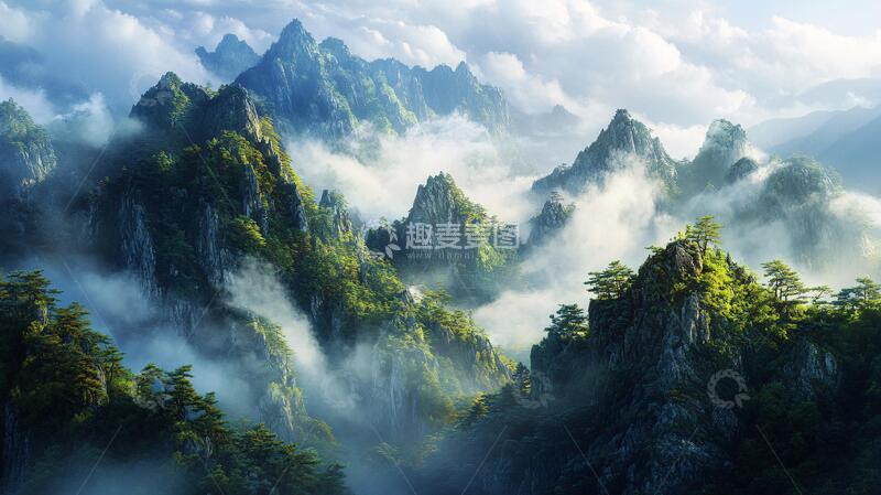 高清大图下载【趣麦麦图】墨韵禅意山峰云雾风景2