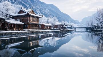 古镇雪霁古镇古城雪景