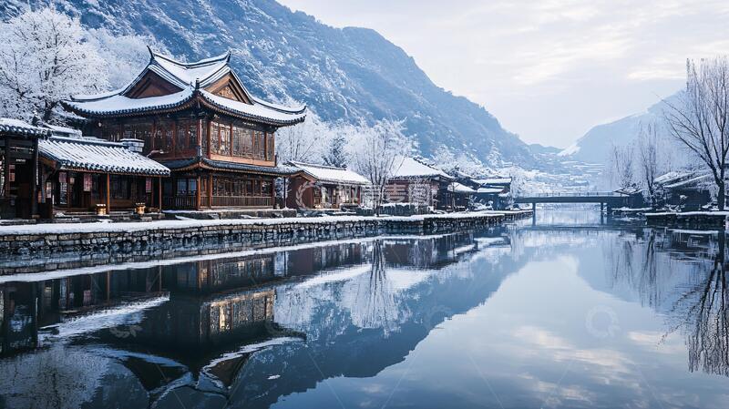 高清大图下载【趣麦麦图】古镇雪霁古镇古城雪景