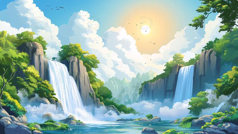 高清大图下载【趣麦麦图】宽屏风景画插画场景扁平