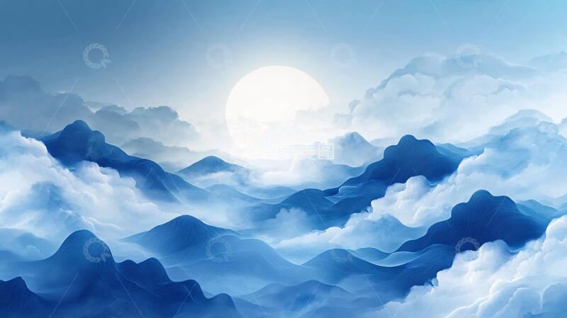 高清大图下载【趣麦麦图】抽象蓝色山水意境