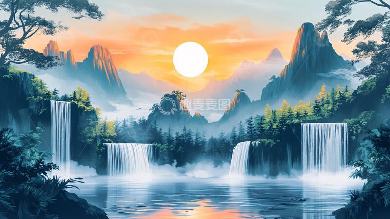 高清大图下载【趣麦麦图】巨幅山水日出1