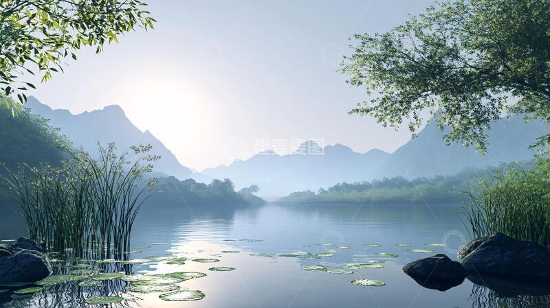 高清大图下载【趣麦麦图】中式湖泊美景
