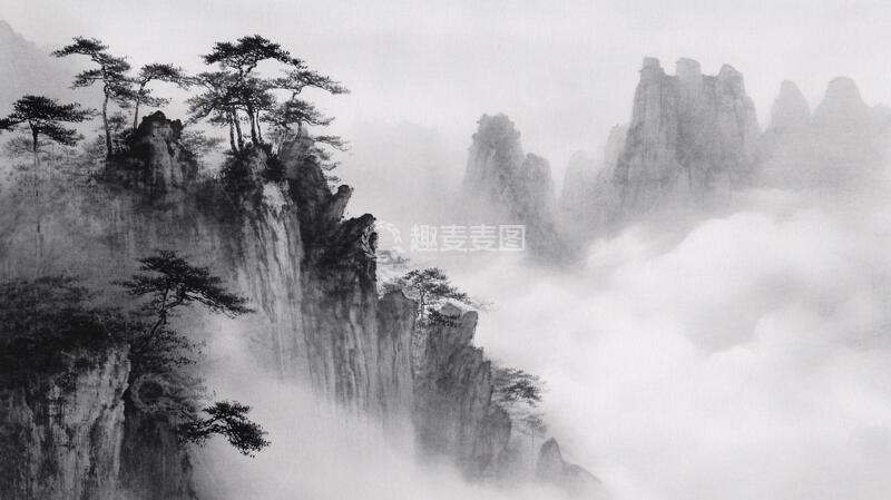高清大图下载【趣麦麦图】墨韵禅意山峰云雾风景