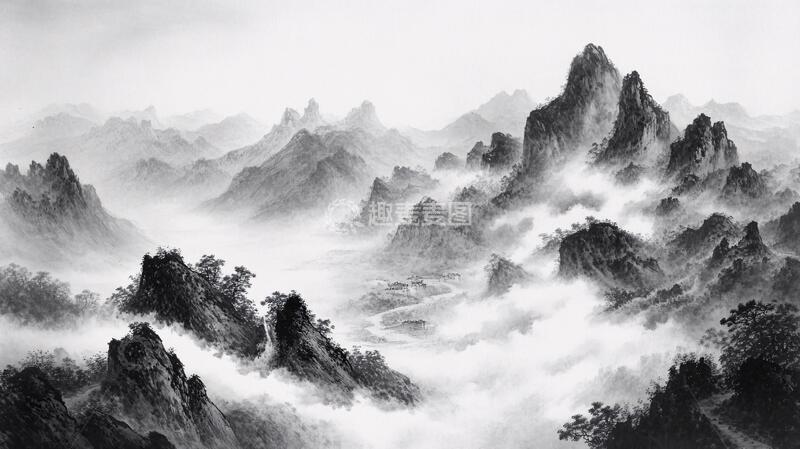 高清大图下载【趣麦麦图】意境巨幅水墨山