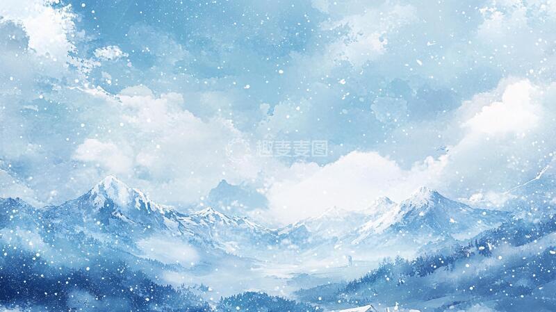 高清大图下载【趣麦麦图】雪山原画插画手绘背景