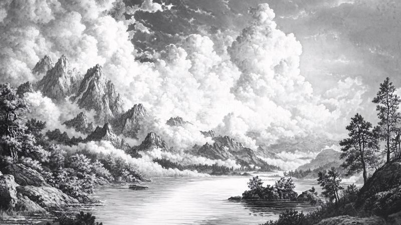 高清大图下载【趣麦麦图】山水画黑白云海1