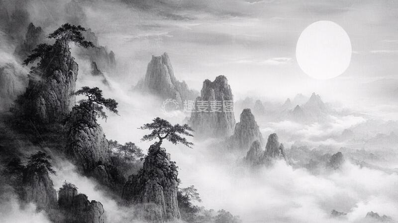 高清大图下载【趣麦麦图】山水画黑白云海
